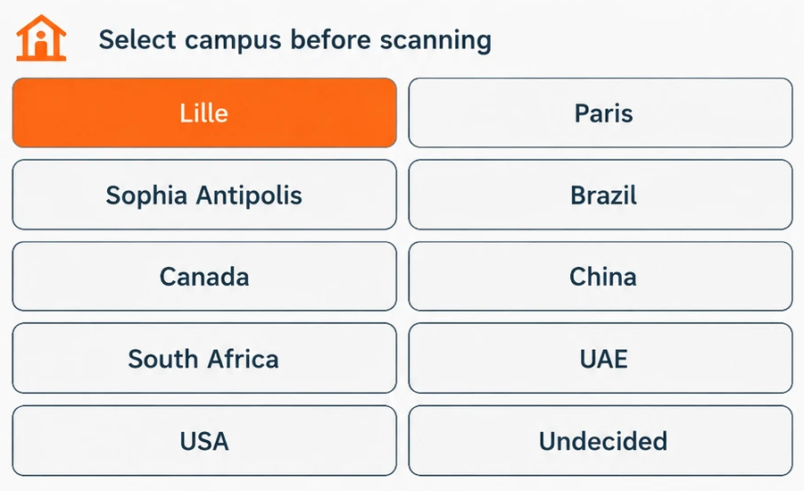 traQRecord campus selection buttons shown before scanning